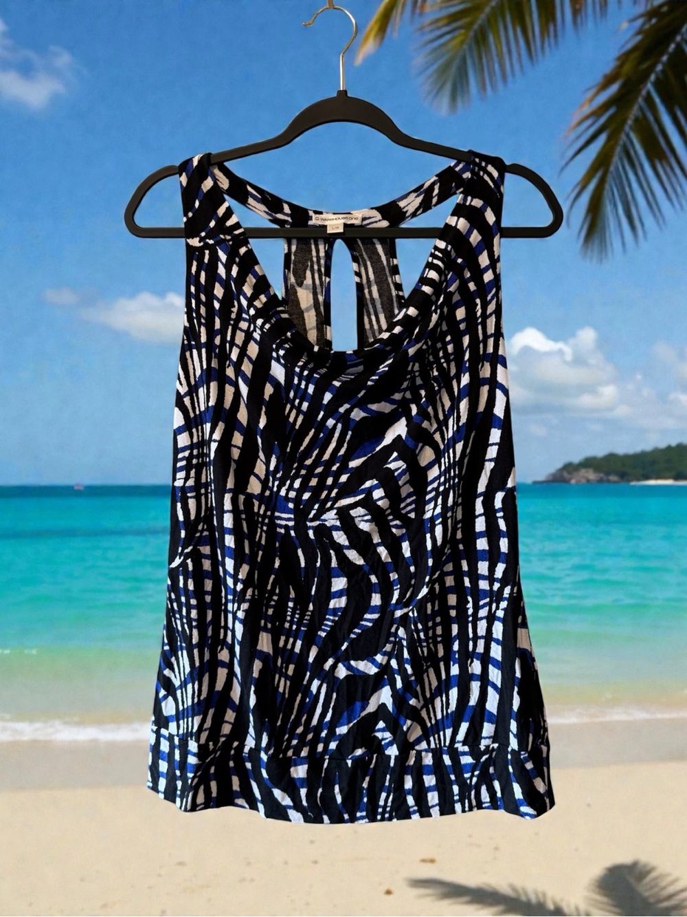 Warehouse One White/Black/Blue Random Stripes Tank Top